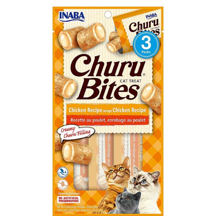 Cats Churu (Inaba Foods) Treats | Churu Cat Treats Bites - Chicken Recipe (3 Packs X 10G)