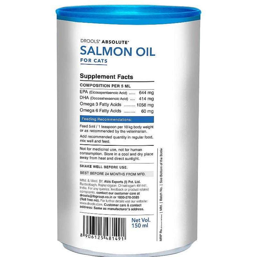 Cats Drools Vitamins & Supplements | Drools Absolute Salmon Oil Syrup For Cats (150Ml)