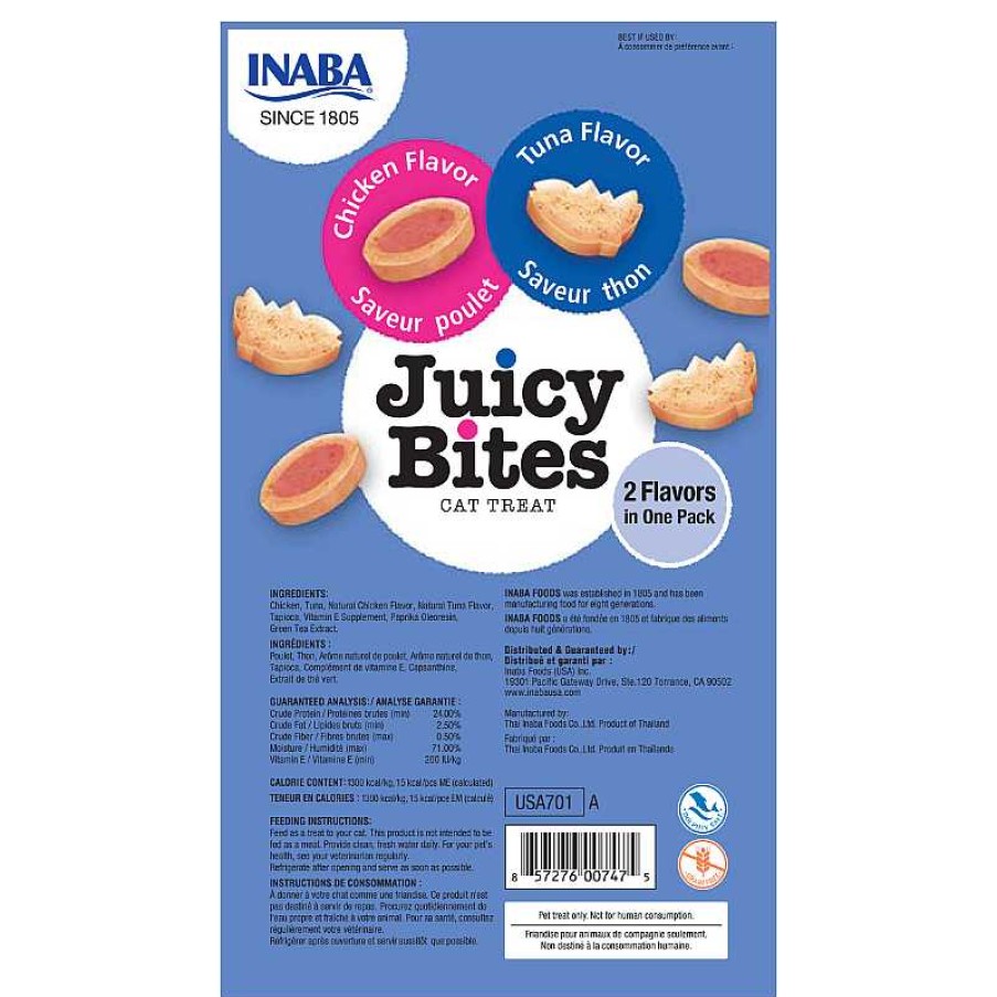 Cats Churu (Inaba Foods) Treats | Churu Cat Treats Juicy Bites - Chicken And Tuna (3 Sticks X 11G)