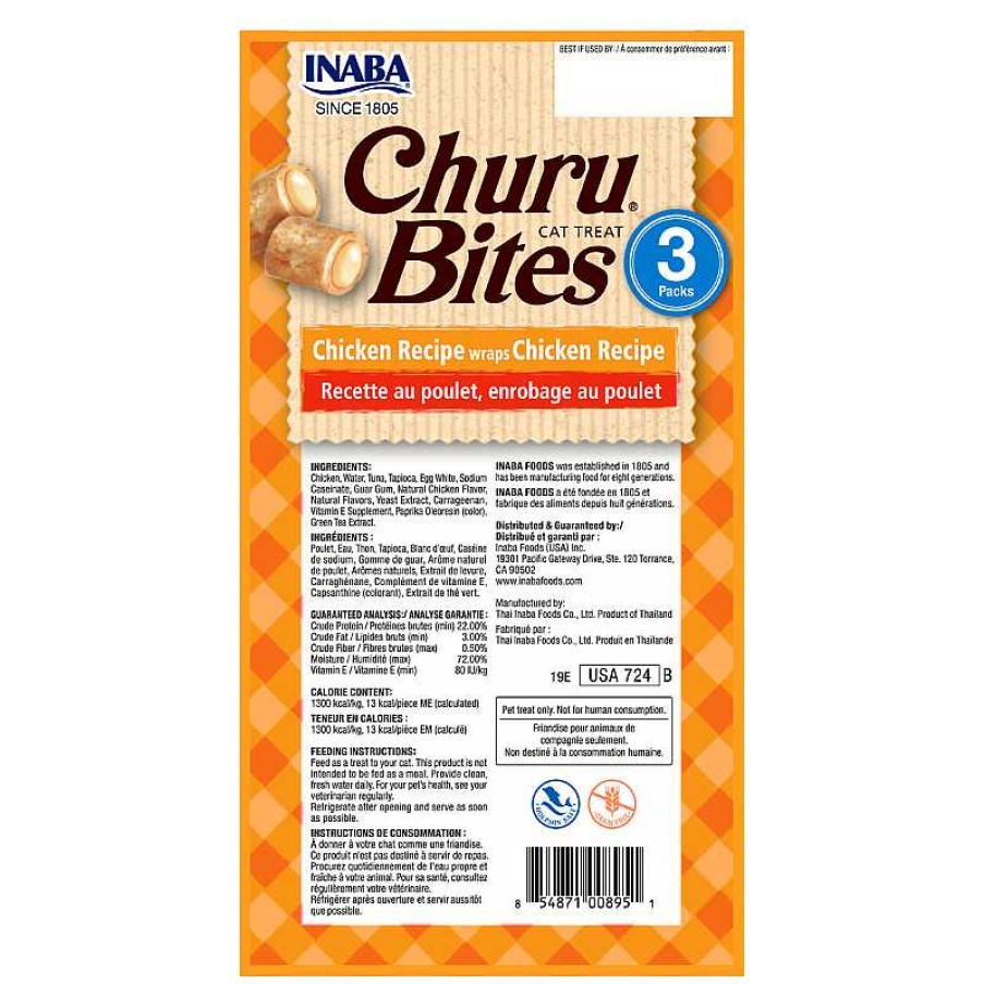 Cats Churu (Inaba Foods) Treats | Churu Cat Treats Bites - Chicken Recipe (3 Packs X 10G)