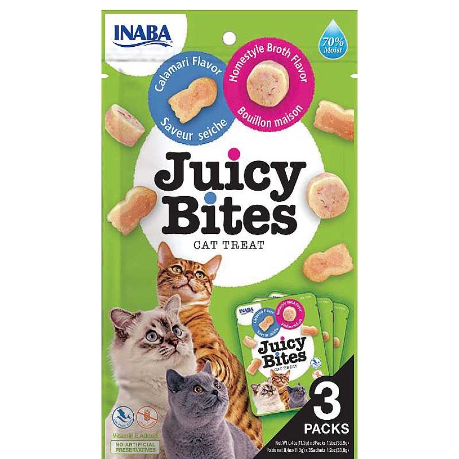 Cats Churu (Inaba Foods) Treats | Churu Cat Treats Juicy Bites - Homestyle Borth & Calamari (3 Sticks X 11G)