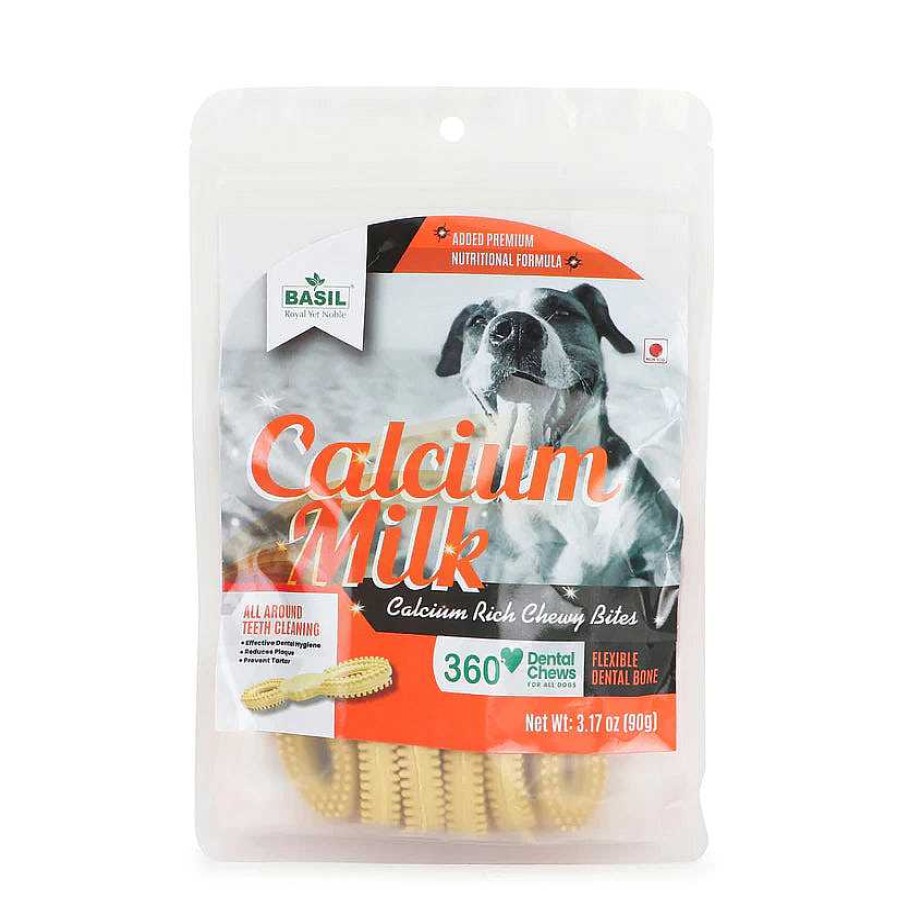 Dogs Basil Dental Treats | Basil Dog Treats - 360° Dental Chew - Calcium Milk (90G)