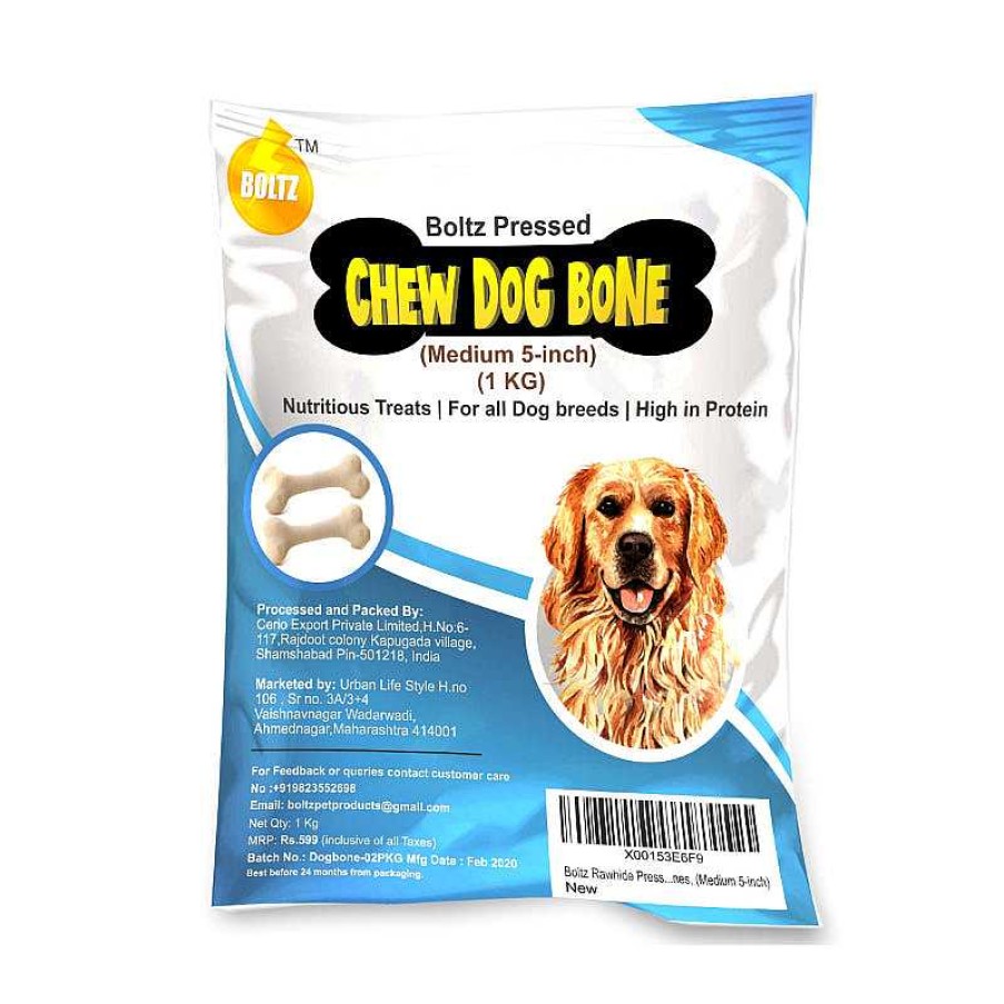 Dogs Boltz Dental Treats | Boltz Dog Treats Chew Bone Rawhide Pressed - Medium 5-Inch