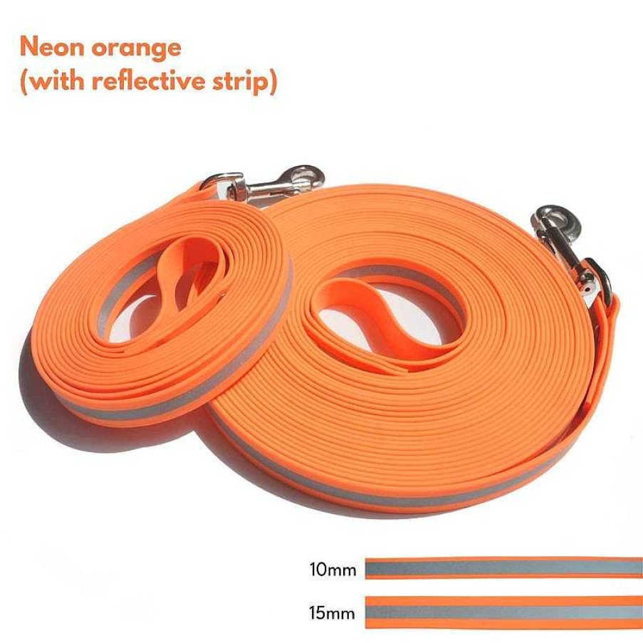 Dogs For The Love Of Dog Collars & Leashes | For The Love Of Dogs - Extra Long Leashes Neon Orange - 15Mm (With Reflective Strip)