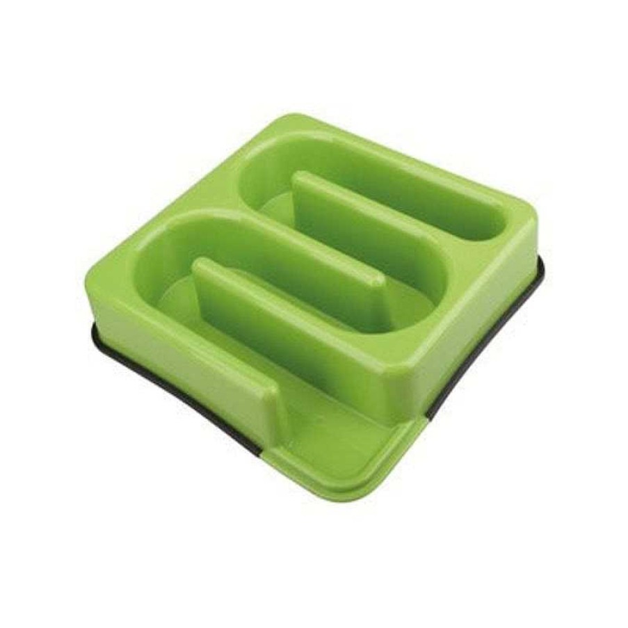 Dogs M-Pets Bowls & Feeders | M-Pets Anti-Scoff Labyrinth Square Feeding Bowl - Green (1200 Ml)