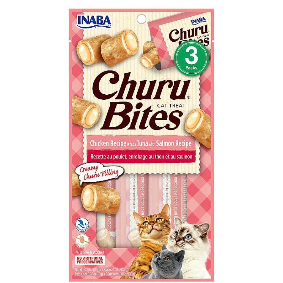 Cats Churu (Inaba Foods) Treats | Churu Cat Treats Bites - Chicken Wraps With Tuna & Salmon Recipe (3 Packs X 10G)