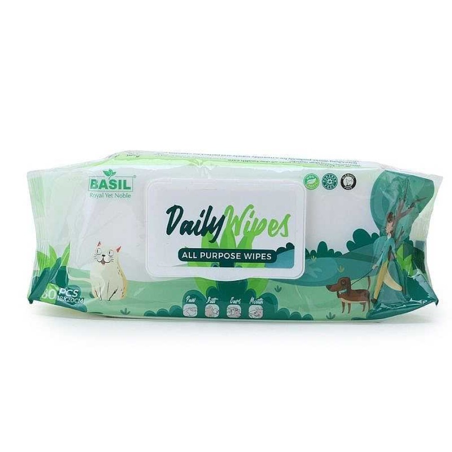 Dogs Basil Cleaning & Potty | Basil Daily Wipes - All Purpose Wet Wipes (80 Pcs)