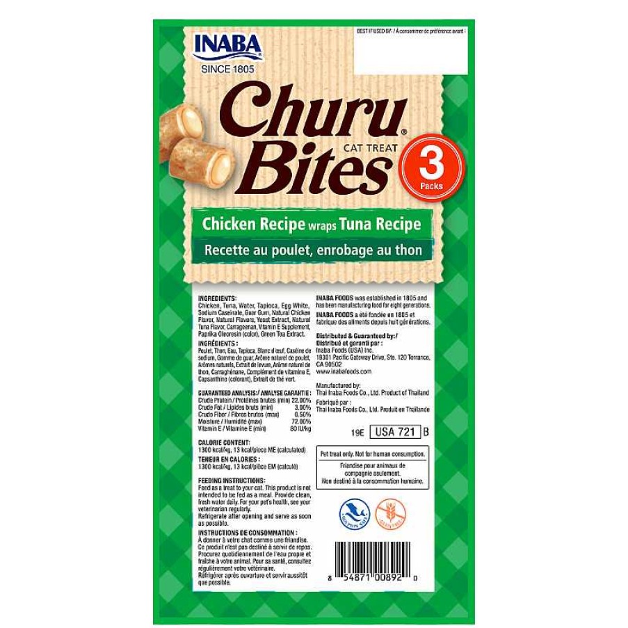 Cats Churu (Inaba Foods) Treats | Churu Cat Treats Bites - Chicken Wraps With Tuna Recipe (3 Packs X 10G)