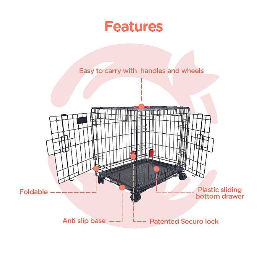 Dogs M-Pets Gates, Crates & Pens | M-Pets Voyager Wire Crate 2 Doors And Wheels For Cats & Dogs