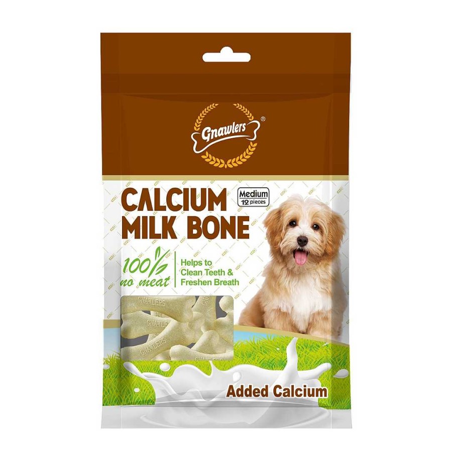 Dogs Gnawlers Dental Treats | Gnawlers Dog Treats - Calcium Milk Bone (Medium Bone Treats)