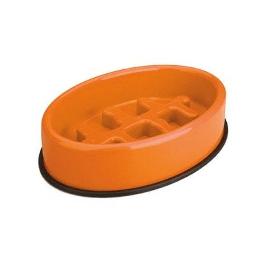 Dogs M-Pets Bowls & Feeders | M-Pets Anti-Scoff Fishbone Feeding Bowl - Orange (1200 Ml)