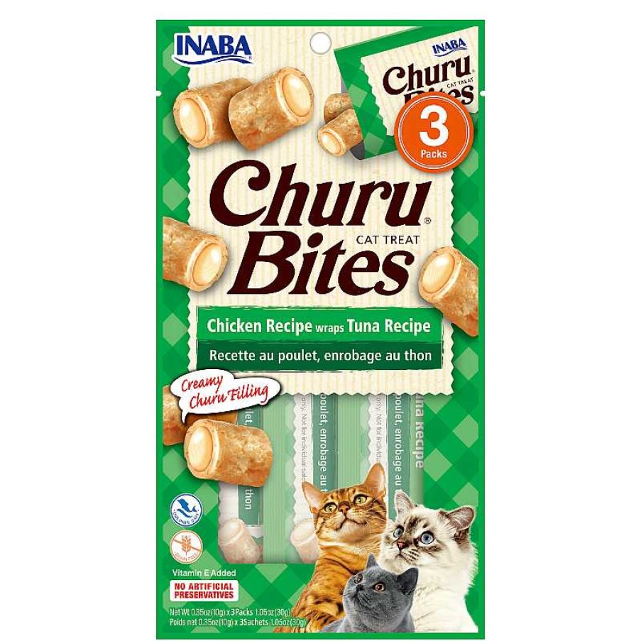 Cats Churu (Inaba Foods) Treats | Churu Cat Treats Bites - Chicken Wraps With Tuna Recipe (3 Packs X 10G)